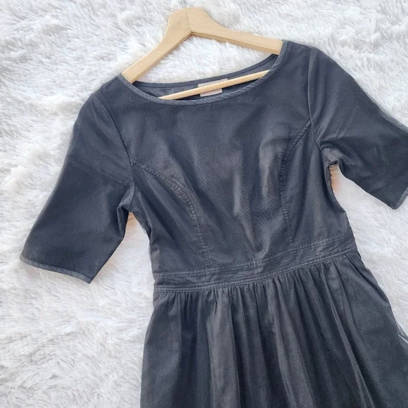 eShakti Black Tulle Embroidered Flare Dress - Picture 2 of 5